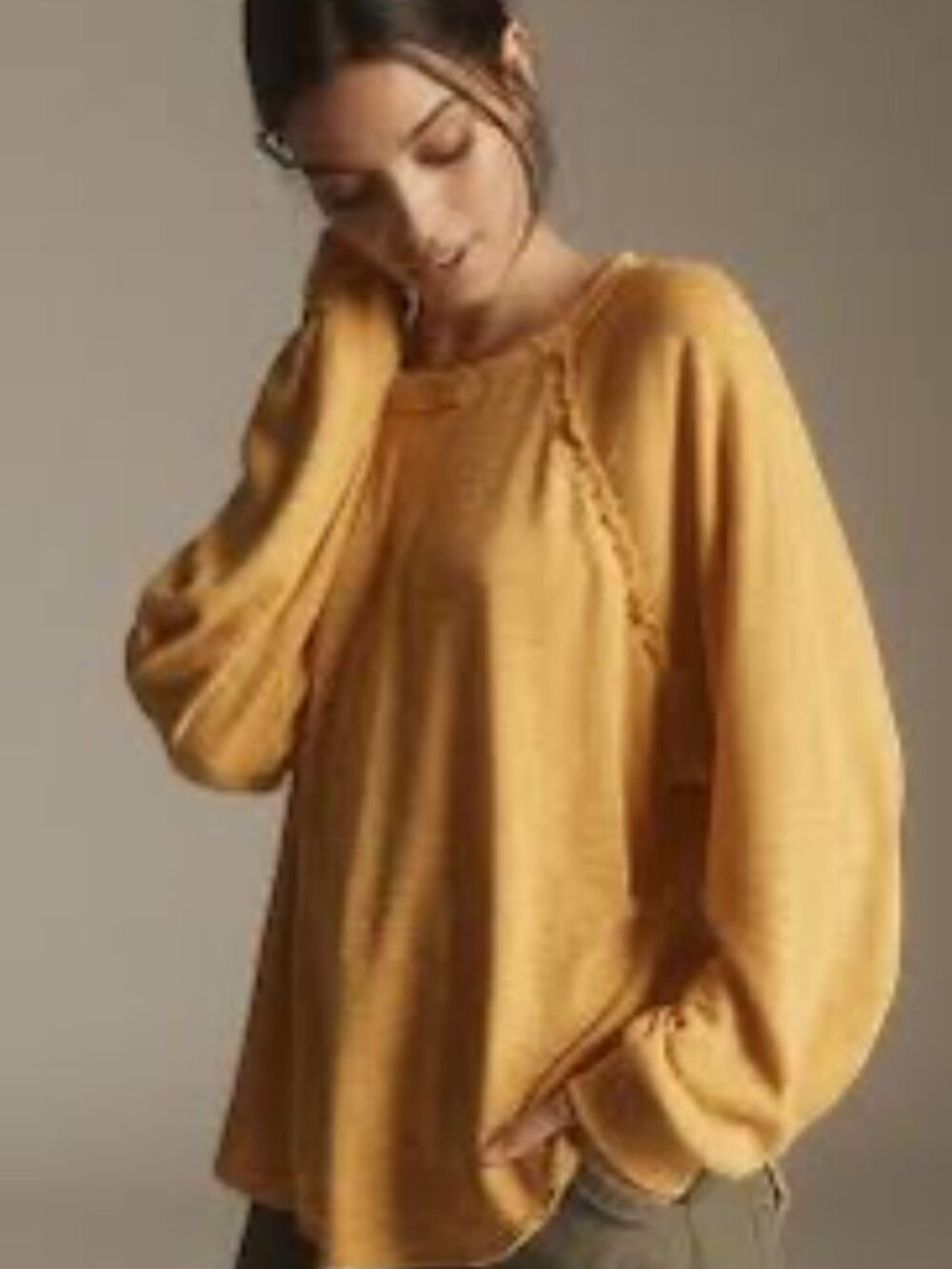 Pilcro by Anthropologie Ruffled Raglan Thermal Top Size Small